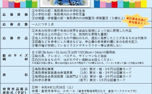 【募集は終了しました】７月１日より「第２２回鳥取県未来の科学の夢絵画展」作品募集！